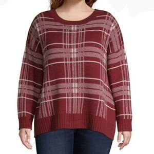 NEW St. John's Bay Claret Ivory Plaid Sweater PXXL